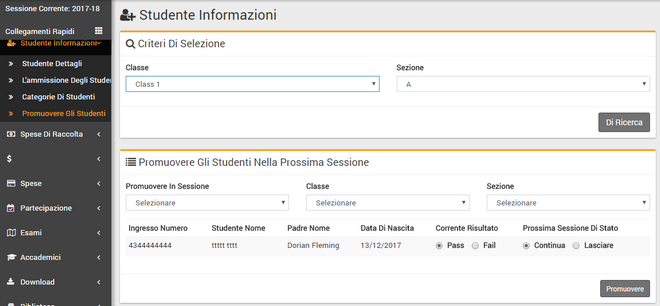 Promozione degli studenti nella prossima sessione / corso / anno accademico